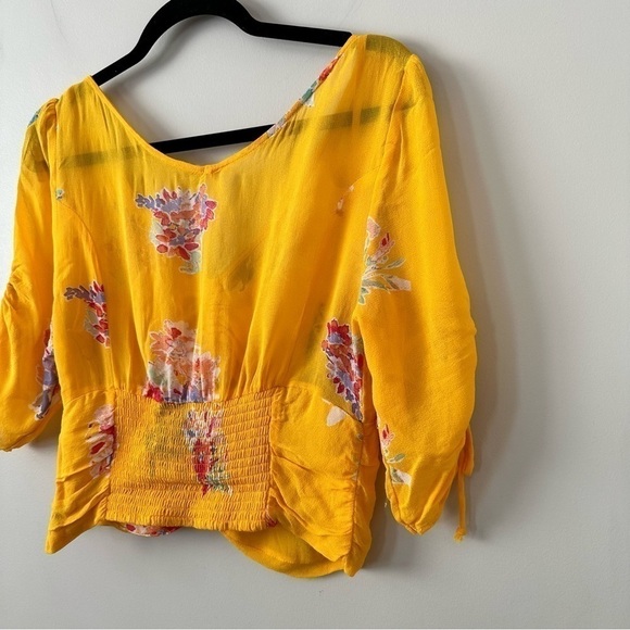 FREE People-Love To Love Blouse Golden Yellow & Florals (Size:Medium) - Picture 8 of 12